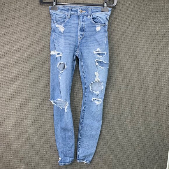 American Eagle Distressed Skinny Jeans Size 2 Regular Light Wash Next Level Stre - Picture 1 of 10